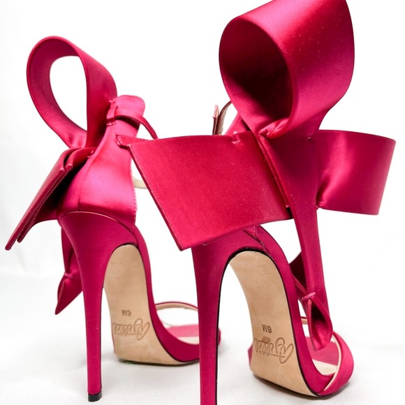 Aminah Abdul Jillil Bow Satin Pink Fuchsia Pointed Toe Heels 6 - Picture 9 of 10
